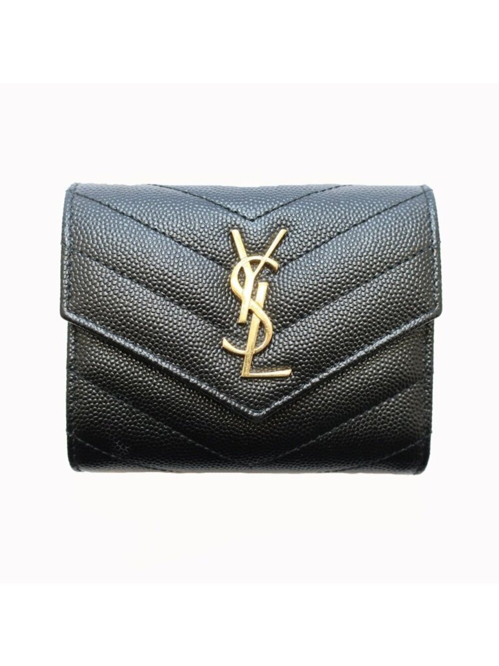 Saint Laurent Ten Multi Fold Wallet Black Leather Compact Mini Logo Quilted - Picture 1 of 10